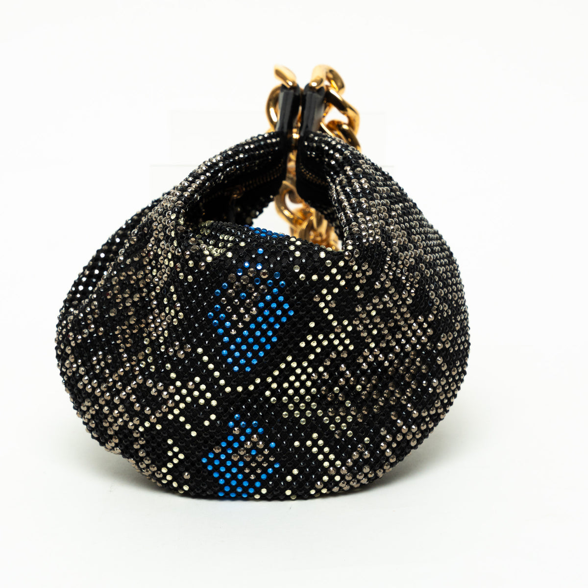 Versace Black Textile Multicolor Sequin Python Pattern Hobo Bag