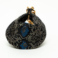 Versace Black Textile Multicolor Sequin Python Pattern Hobo Bag
