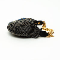 Versace Black Textile Multicolor Sequin Python Pattern Hobo Bag