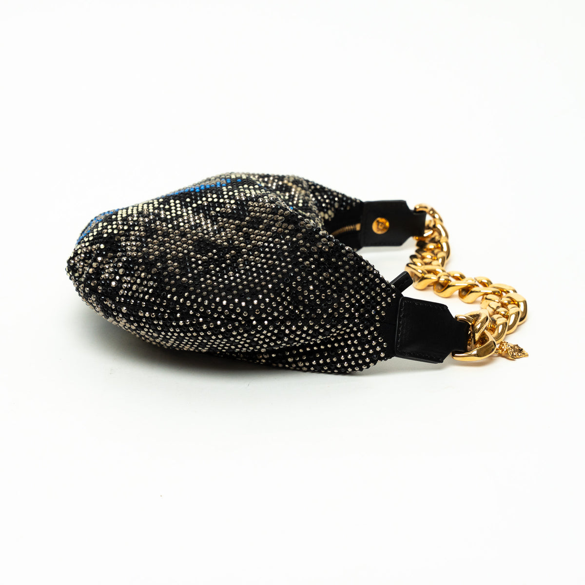 Versace Black Textile Multicolor Sequin Python Pattern Hobo Bag