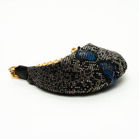 Versace Black Textile Multicolor Sequin Python Pattern Hobo Bag