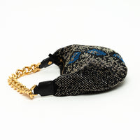 Versace Black Textile Multicolor Sequin Python Pattern Hobo Bag