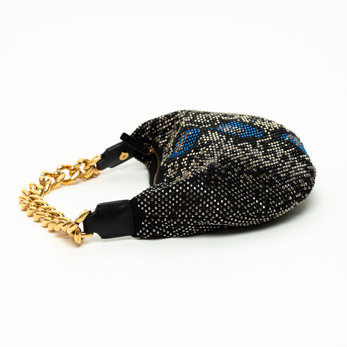 Versace Black Textile Multicolor Sequin Python Pattern Hobo Bag