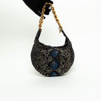 Versace Black Textile Multicolor Sequin Python Pattern Hobo Bag