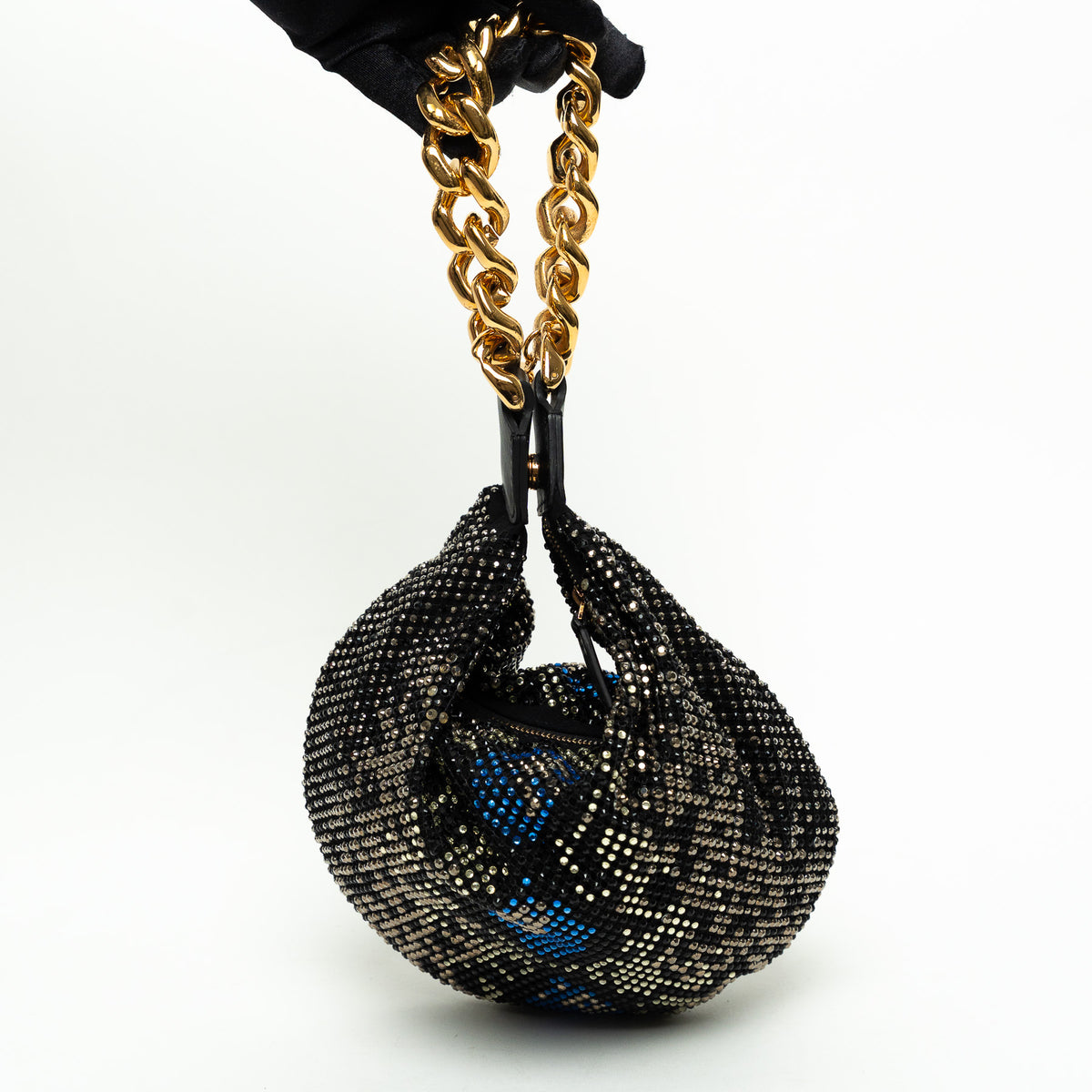 Versace Black Textile Multicolor Sequin Python Pattern Hobo Bag