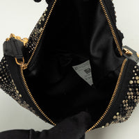 Versace Black Textile Multicolor Sequin Python Pattern Hobo Bag