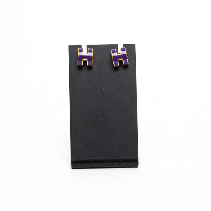 Hermes Gold Plated Purple Lacquered Pop H Earrings