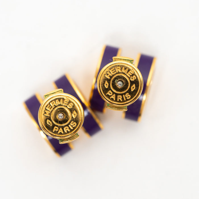 Hermes Gold Plated Purple Lacquered Pop H Earrings