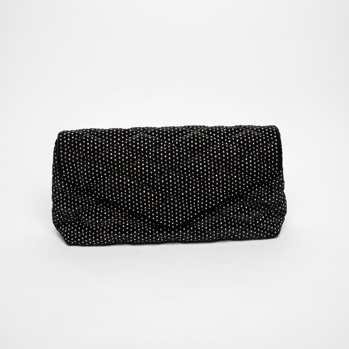 Saint Laurent Black Velvet Rhinestone Envelope Clutch