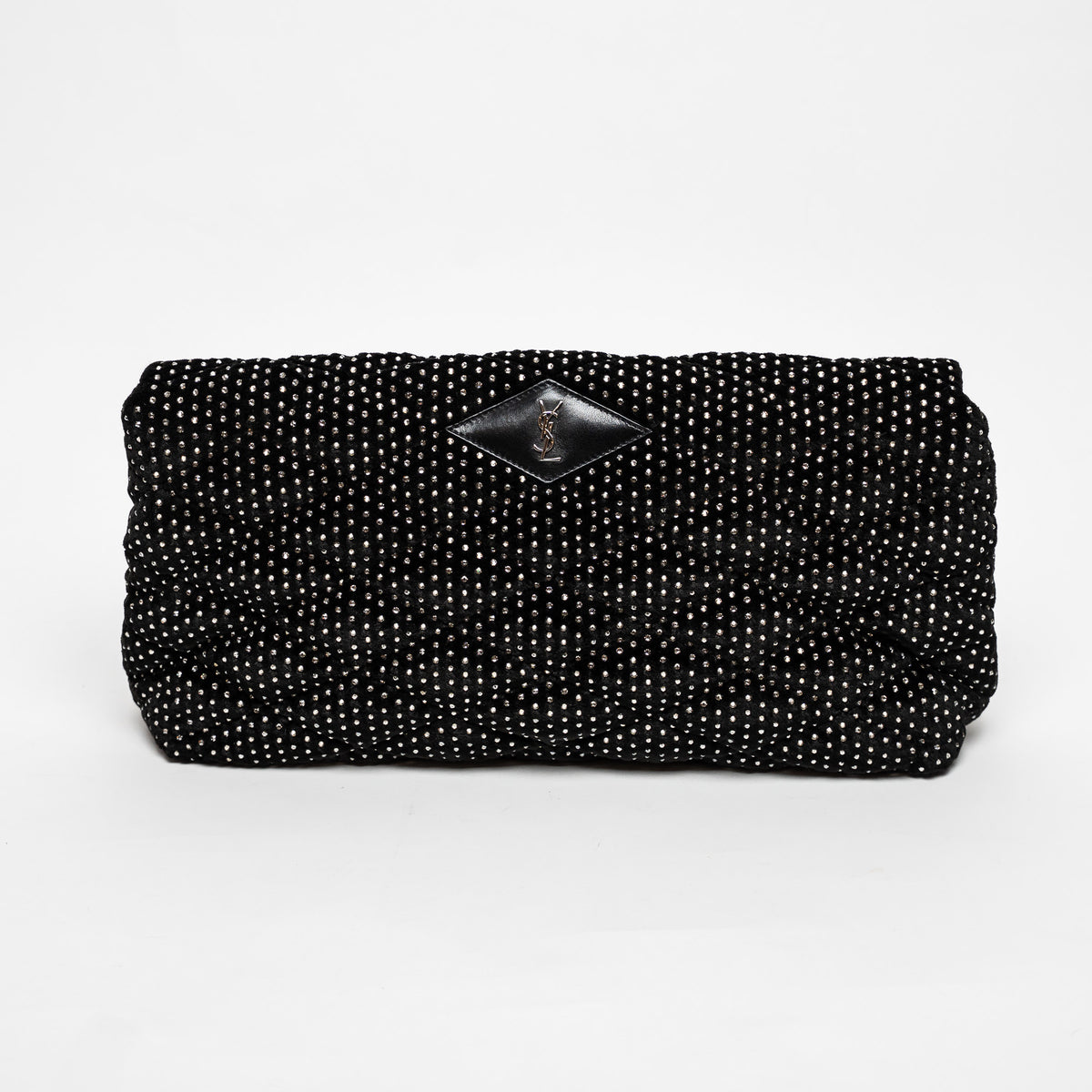 Saint Laurent Black Velvet Rhinestone Envelope Clutch