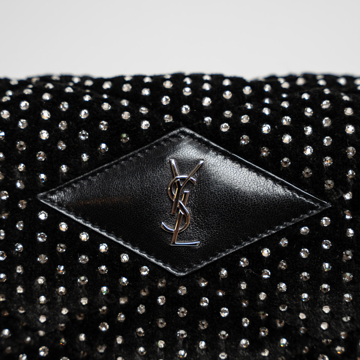 Saint Laurent Black Velvet Rhinestone Envelope Clutch