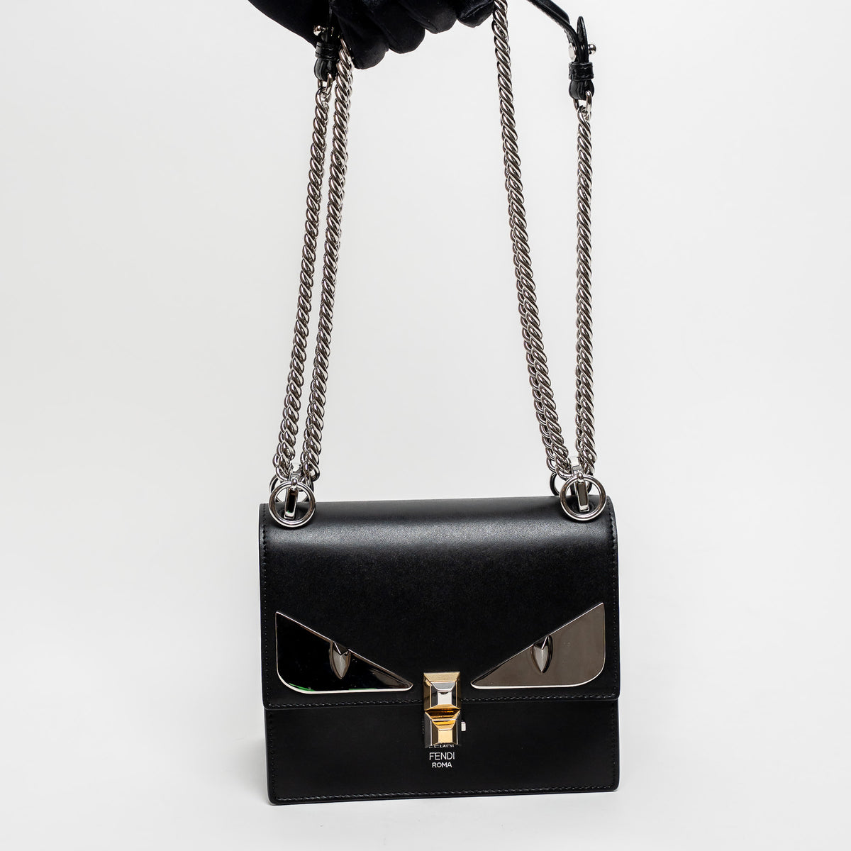 Fendi Black Calfskin Leather Kan Monster Chain Bag