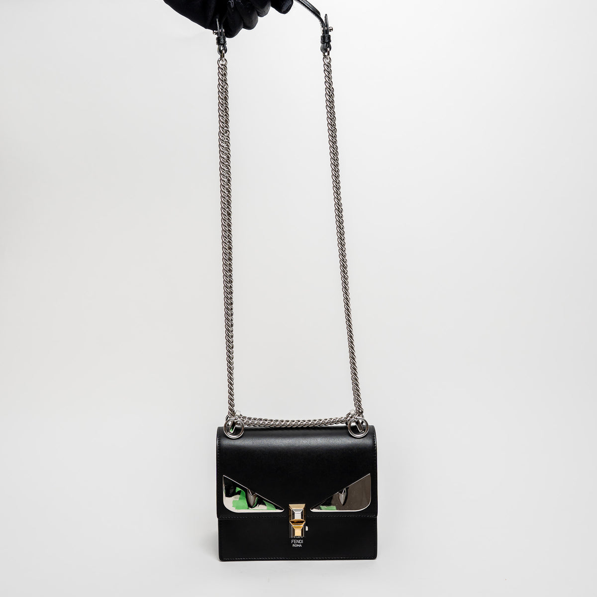 Fendi Black Calfskin Leather Kan Monster Chain Bag