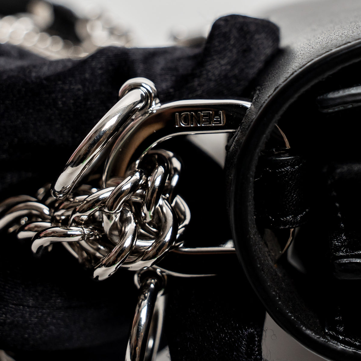 Fendi Black Calfskin Leather Kan Monster Chain Bag