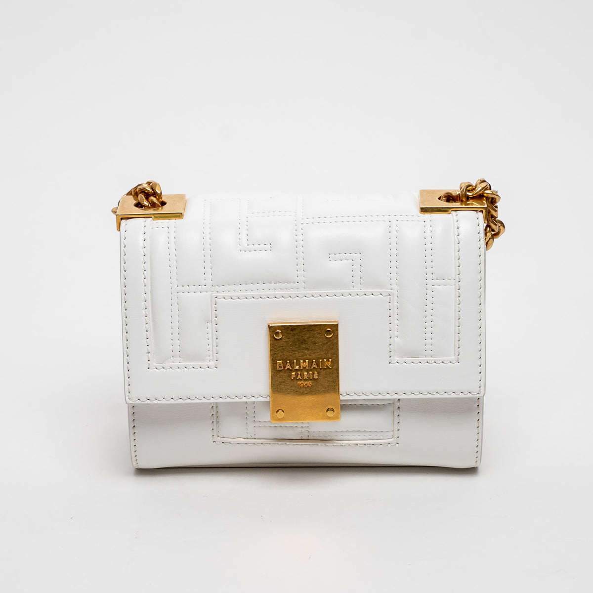 Balmain White Quilted Lambskin Leather 1945 Shoulder Bag
