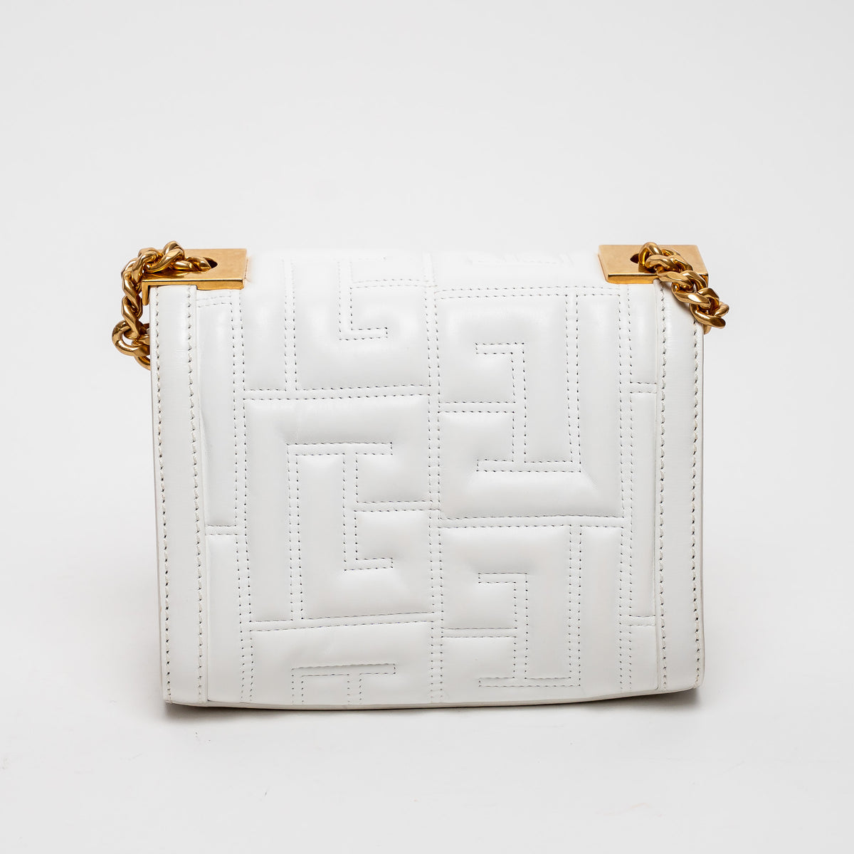 Balmain White Quilted Lambskin Leather 1945 Shoulder Bag