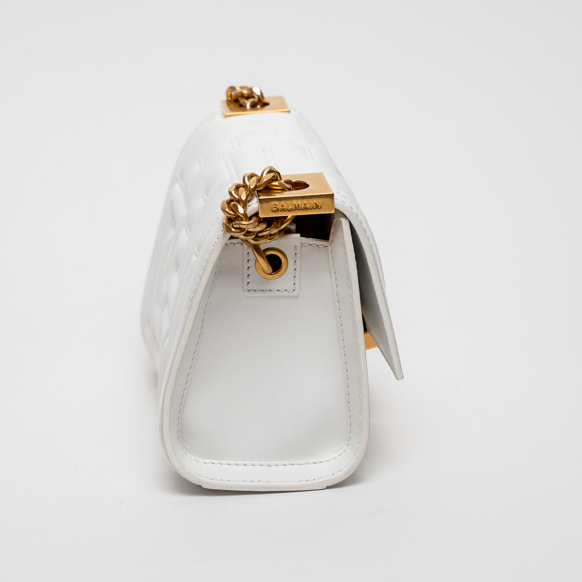Balmain White Quilted Lambskin Leather 1945 Shoulder Bag