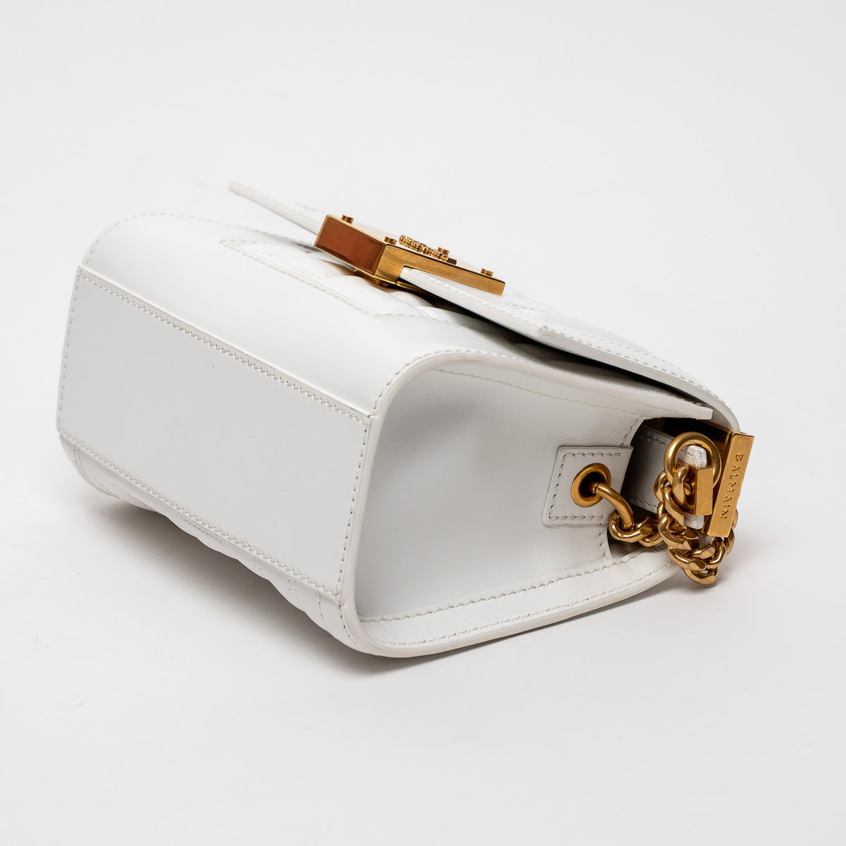 Balmain White Quilted Lambskin Leather 1945 Shoulder Bag