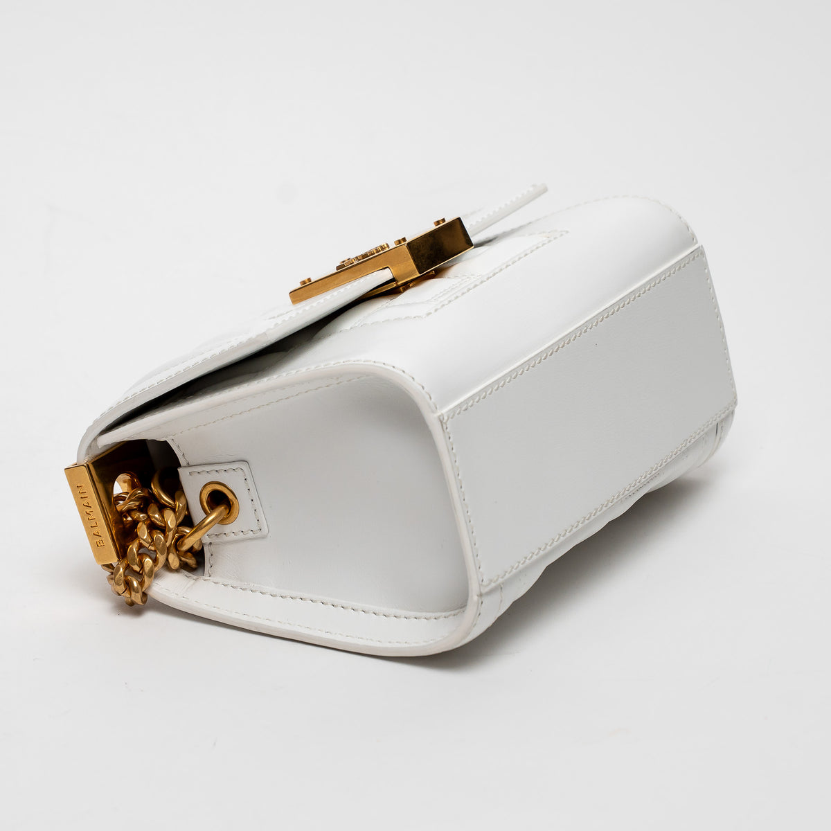 Balmain White Quilted Lambskin Leather 1945 Shoulder Bag