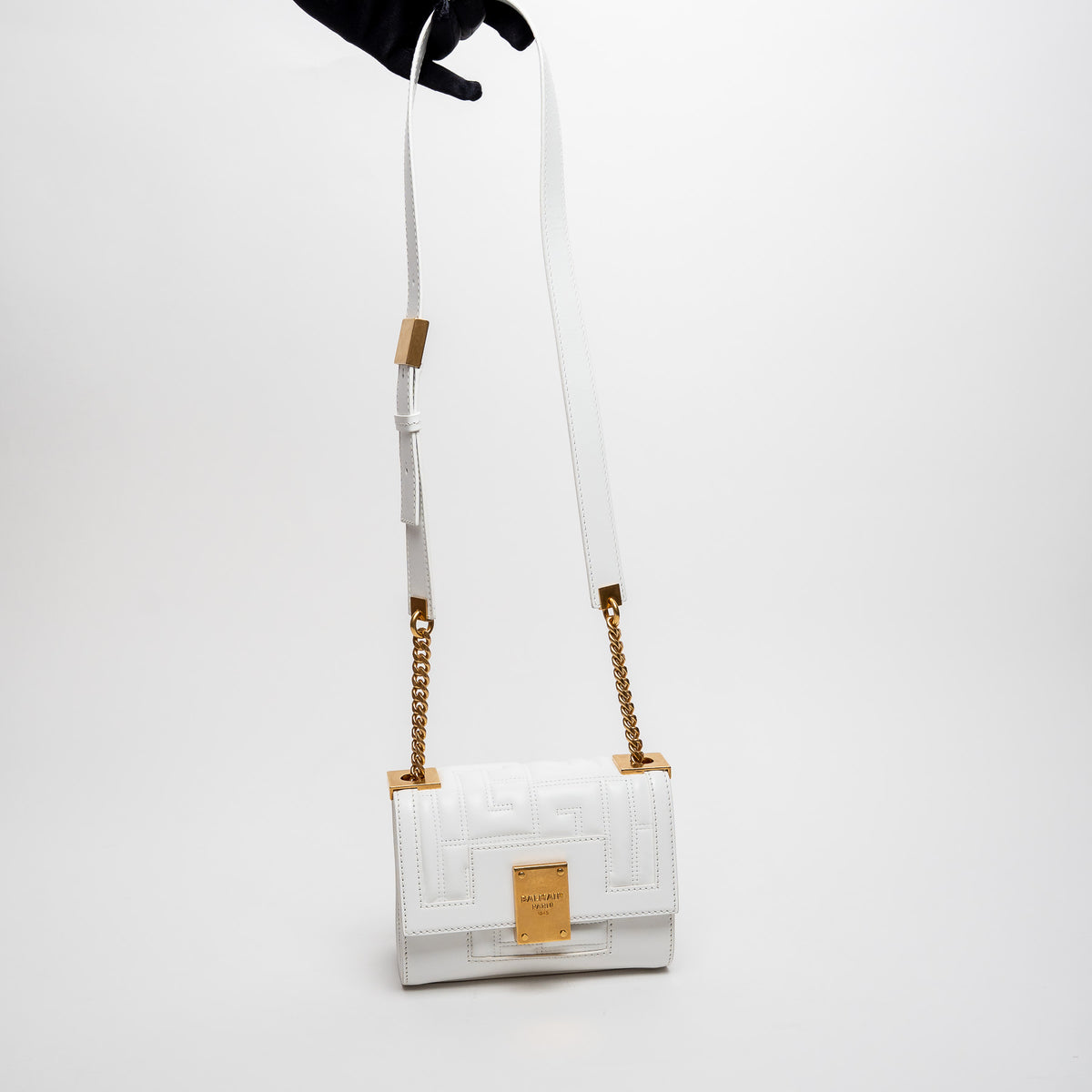 Balmain White Quilted Lambskin Leather 1945 Shoulder Bag