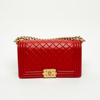 Pre-Loved Chanel™ Red Lambskin Leather Medium Boy Bag