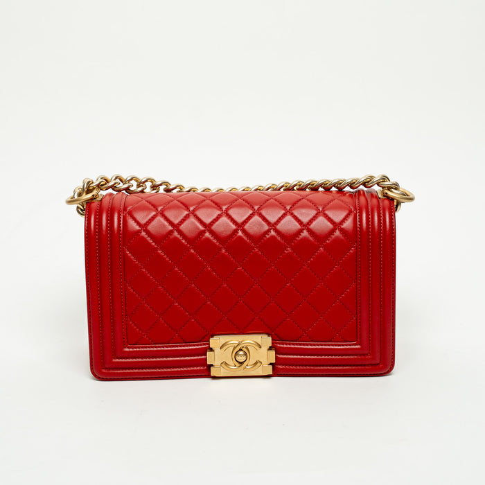 Pre-Loved Chanel™ Red Lambskin Leather Medium Boy Bag