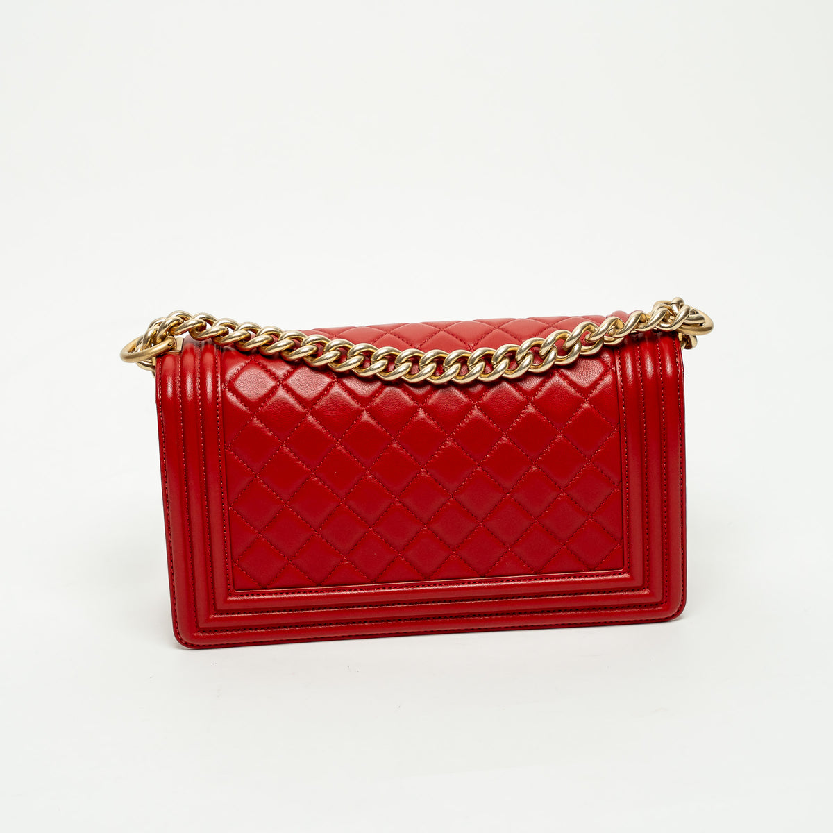 Pre-Loved Chanel™ Red Lambskin Leather Medium Boy Bag