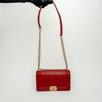 Pre-Loved Chanel™ Red Lambskin Leather Medium Boy Bag