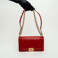 Pre-Loved Chanel™ Red Lambskin Leather Medium Boy Bag