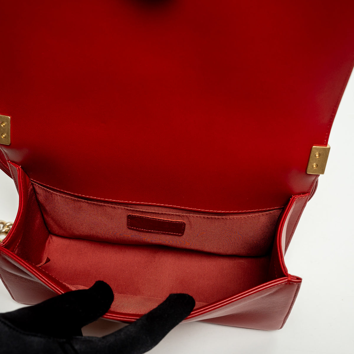 Pre-Loved Chanel™ Red Lambskin Leather Medium Boy Bag