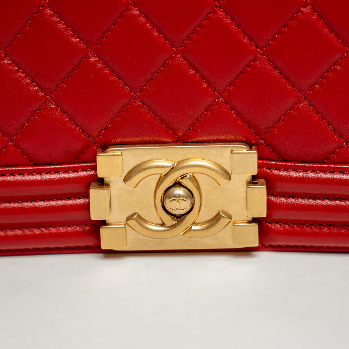 Pre-Loved Chanel™ Red Lambskin Leather Medium Boy Bag