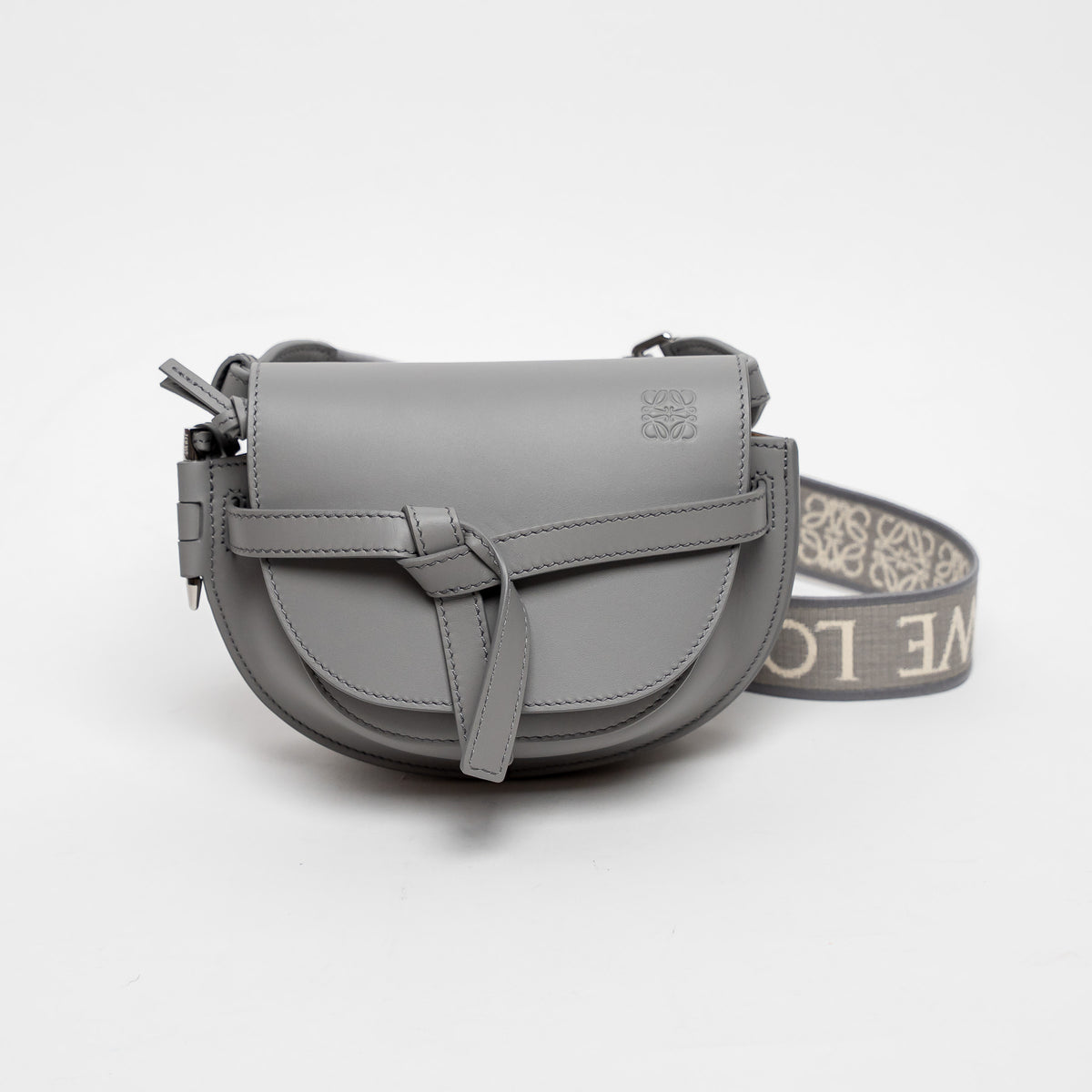 Loewe Grey Calfskin Leather Mini Gate Dual Leather Crossbody Bag