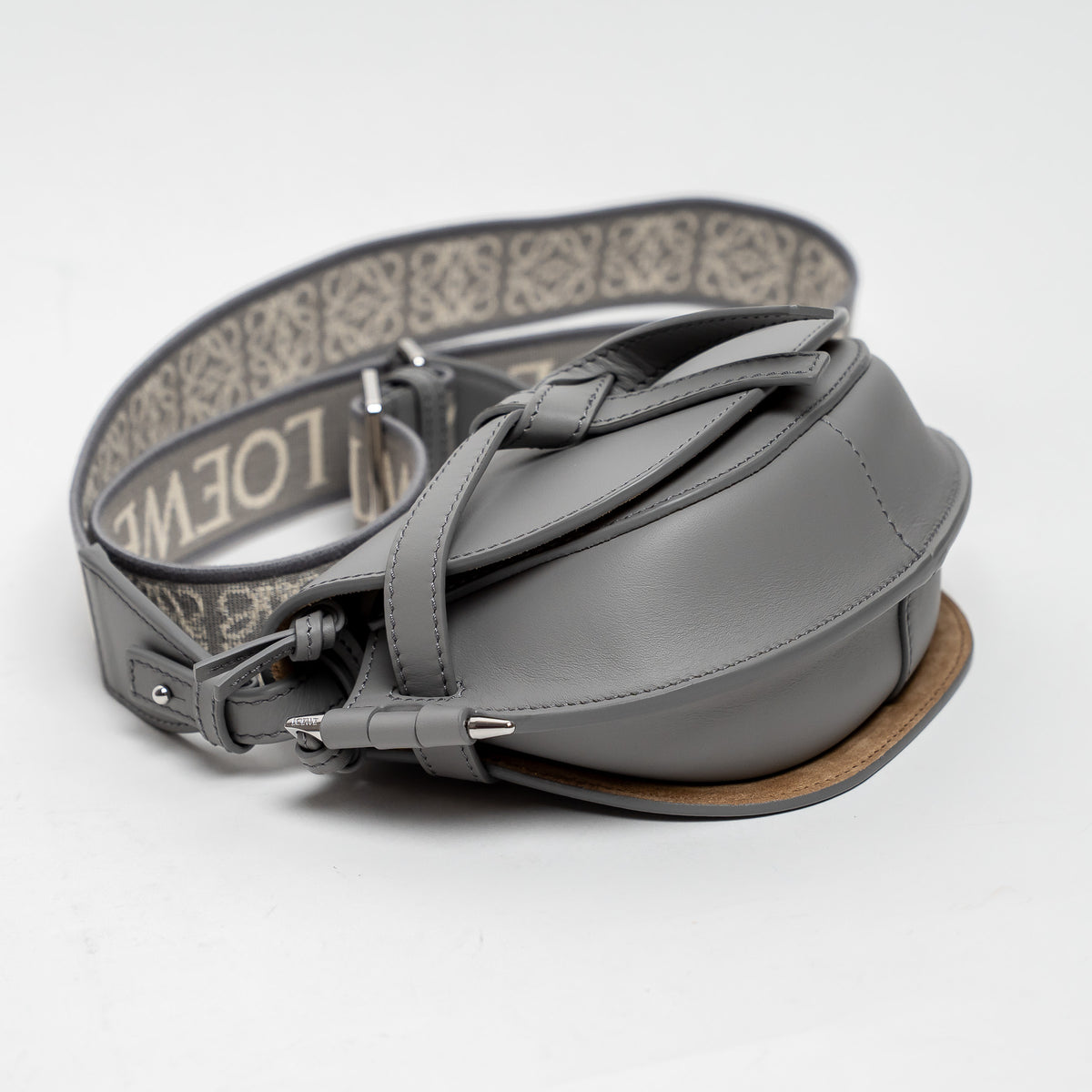 Loewe Grey Calfskin Leather Mini Gate Dual Leather Crossbody Bag