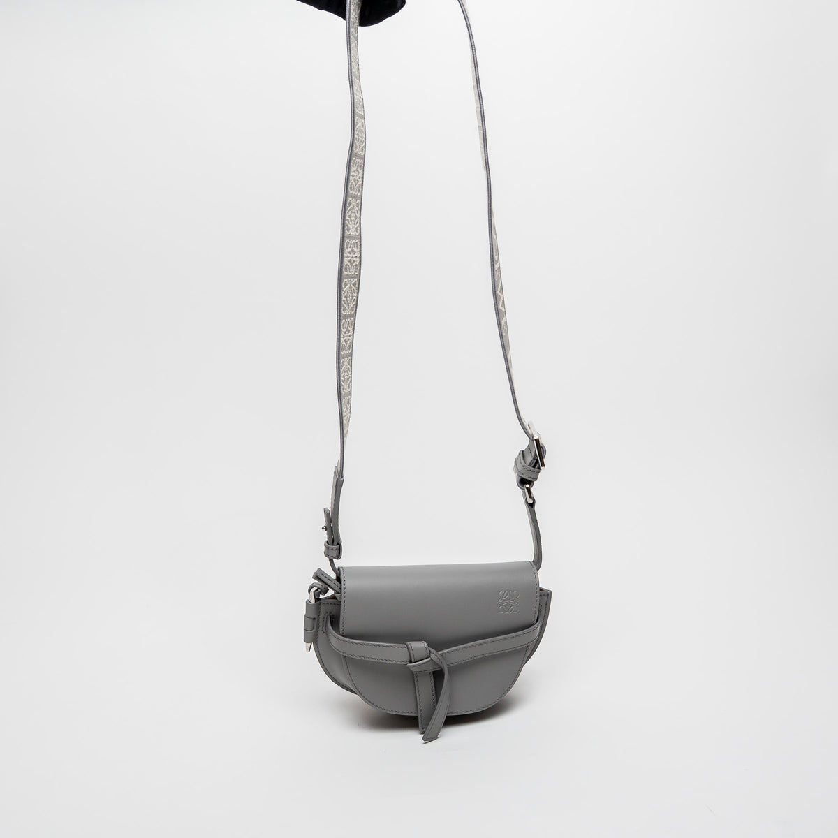 Loewe Grey Calfskin Leather Mini Gate Dual Leather Crossbody Bag