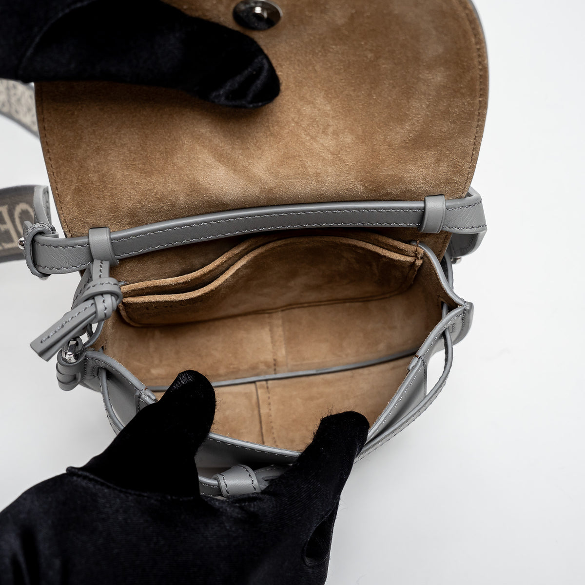 Loewe Grey Calfskin Leather Mini Gate Dual Leather Crossbody Bag