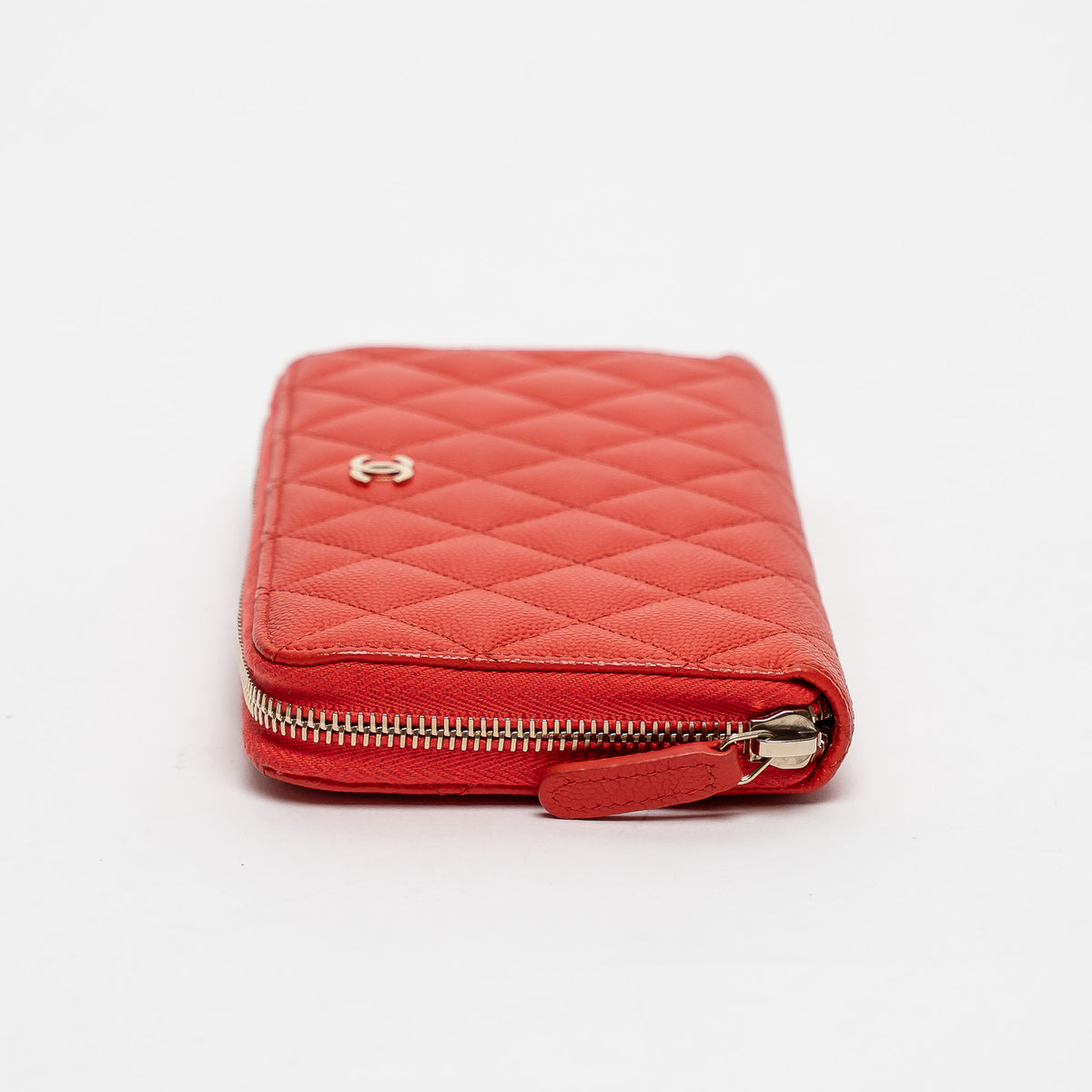 Pre-Loved Chanel™ Coral Pebbled Leather Zip Around Continental Wallet