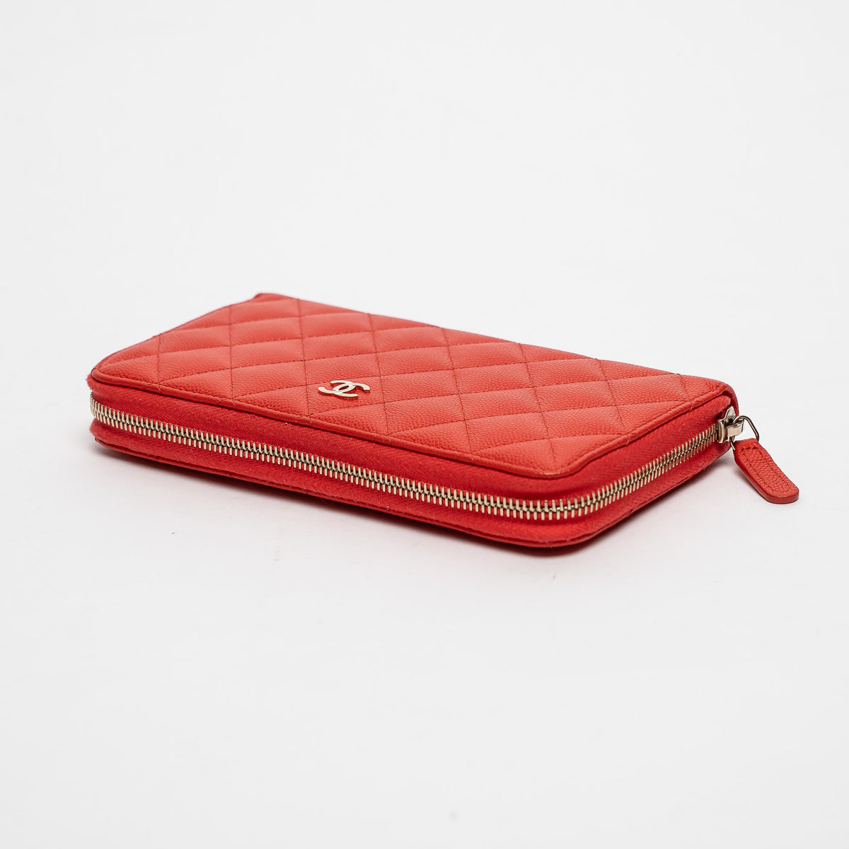 Pre-Loved Chanel™ Coral Pebbled Leather Zip Around Continental Wallet