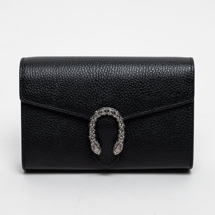 Gucci Black Grained Leather Dionysus Wallet on Chain