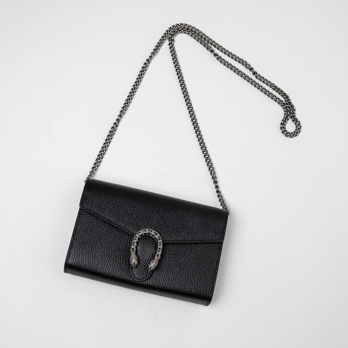 Gucci Black Grained Leather Dionysus Wallet on Chain