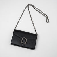 Gucci Black Grained Leather Dionysus Wallet on Chain