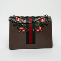 Gucci Brown Leather Embroidered Floral Web Medium Dionysus Shoulder Bag