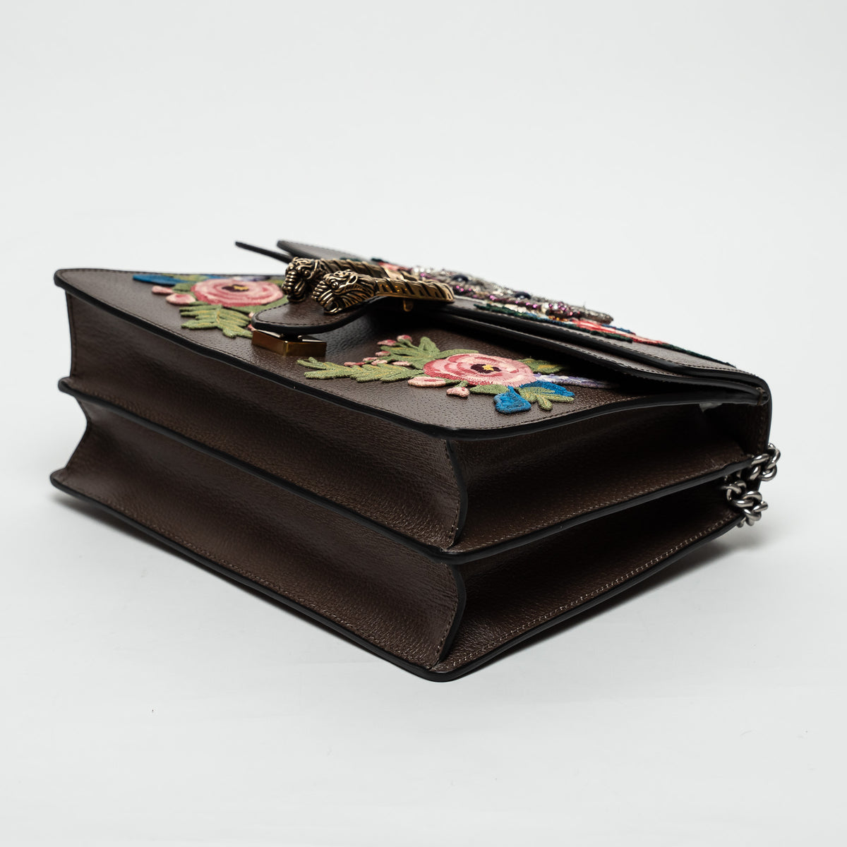 Gucci Brown Leather Embroidered Floral Web Medium Dionysus Shoulder Bag