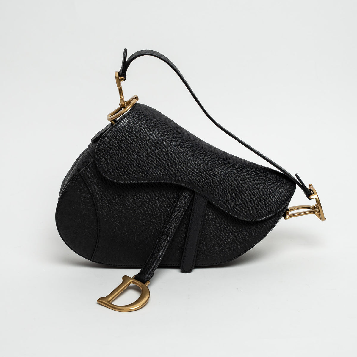 Dior Black Grained Calfskin Leather Classic Saddle Bag