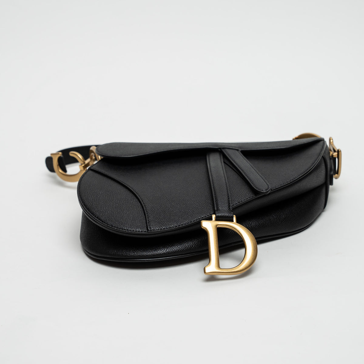 Dior Black Grained Calfskin Leather Classic Saddle Bag