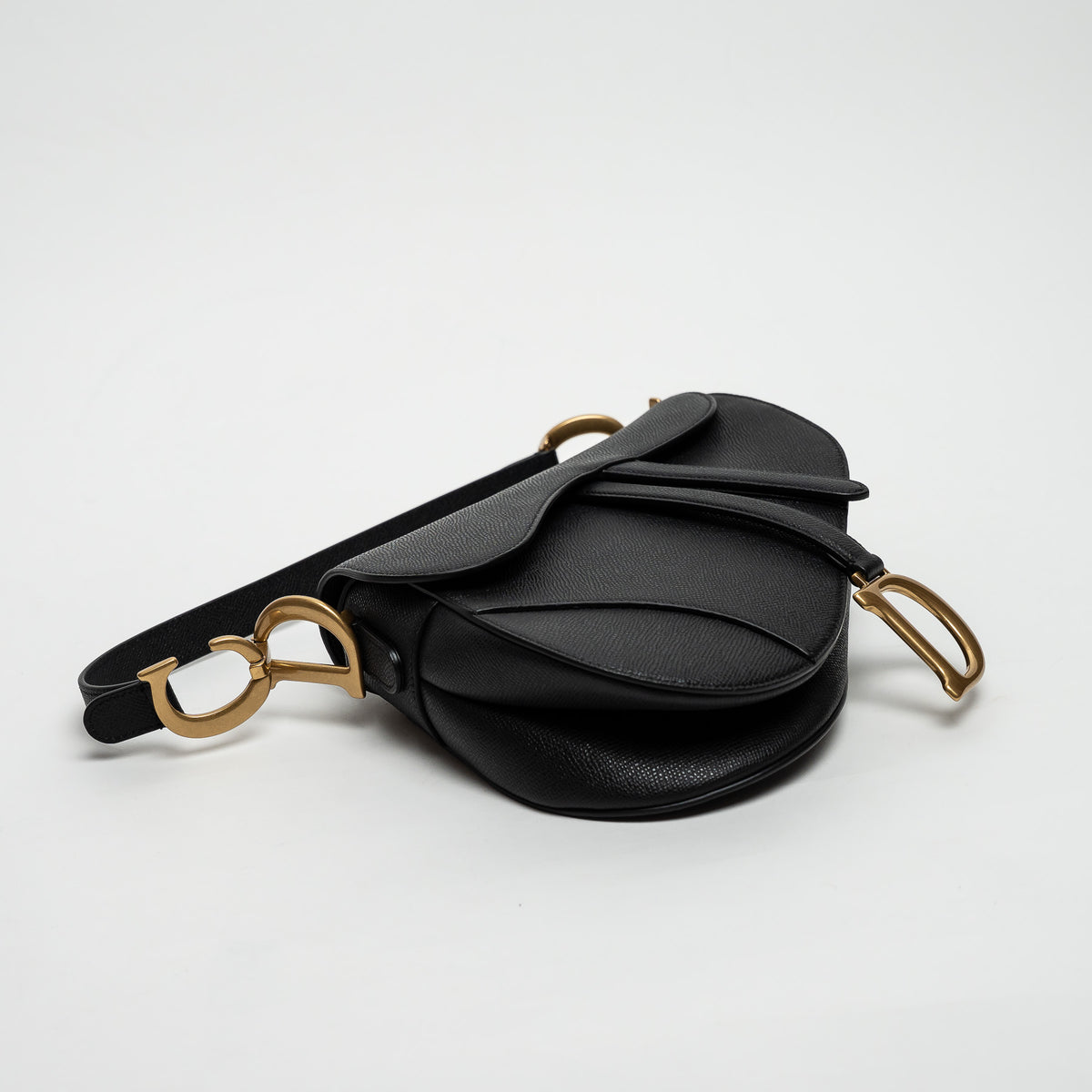 Dior Black Grained Calfskin Leather Classic Saddle Bag