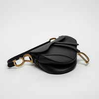 Dior Black Grained Calfskin Leather Classic Saddle Bag