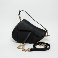 Dior Black Grained Calfskin Leather Classic Saddle Bag
