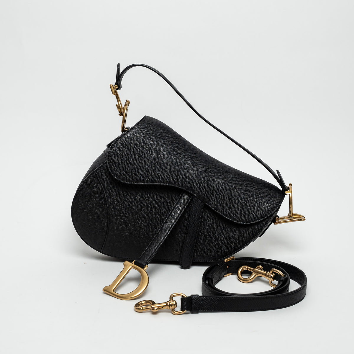 Dior Black Grained Calfskin Leather Classic Saddle Bag
