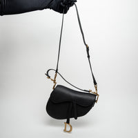 Dior Black Grained Calfskin Leather Classic Saddle Bag