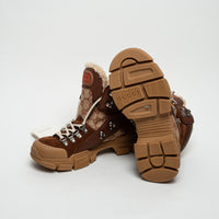 Gucci Brown Suede GG Supreme Shearling Flashtrek Boots Size 37